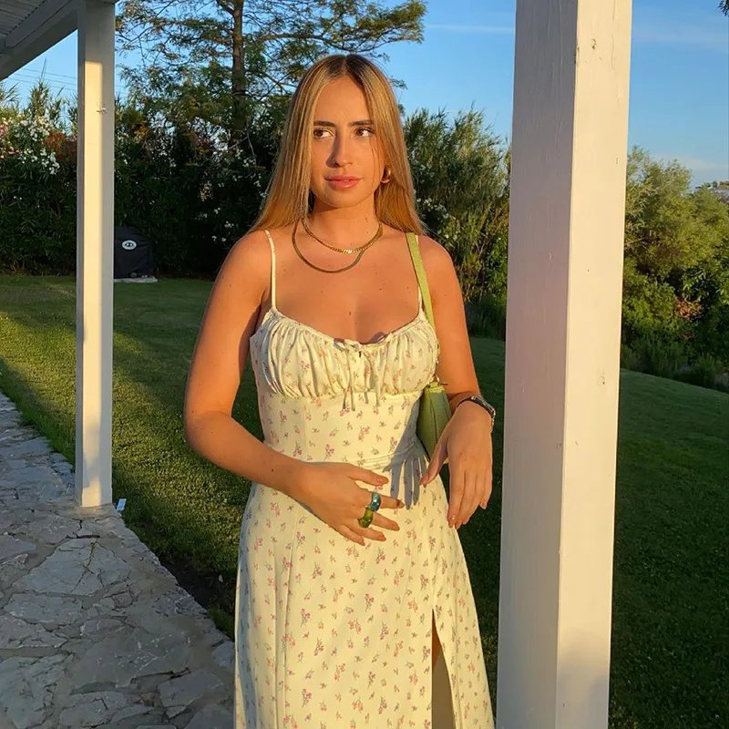 Robe longue élégante à fleurs pour femmes, tenue de plage, moulante, Streetwear, vêtements d'été, vente en gros d'articles pour les affaires, 2024