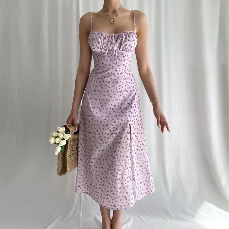 Robe longue élégante à fleurs pour femmes, tenue de plage, moulante, Streetwear, vêtements d'été, vente en gros d'articles pour les affaires, 2024
