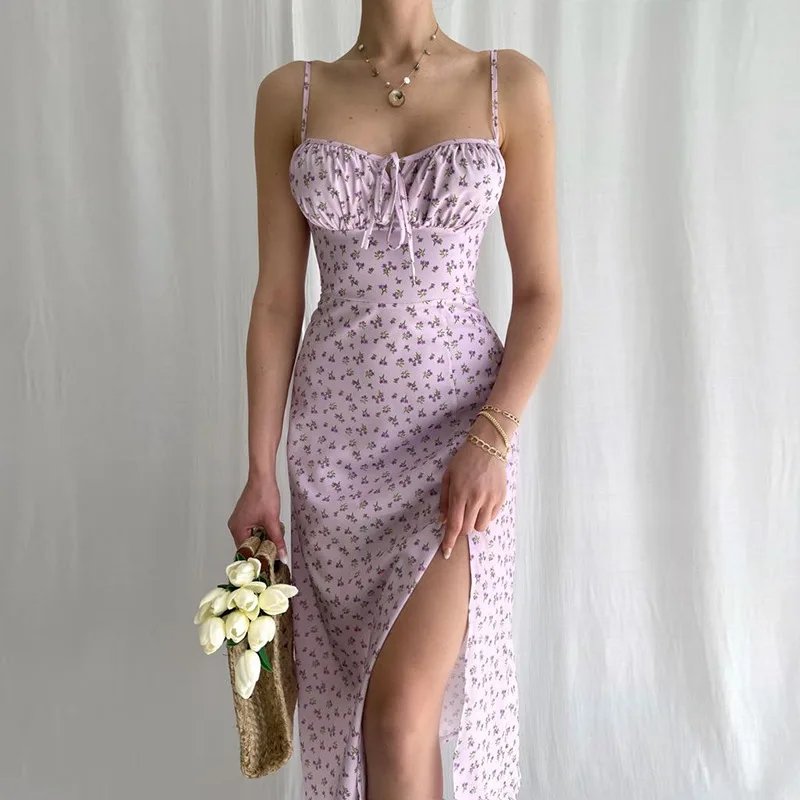 Robe longue élégante à fleurs pour femmes, tenue de plage, moulante, Streetwear, vêtements d'été, vente en gros d'articles pour les affaires, 2024
