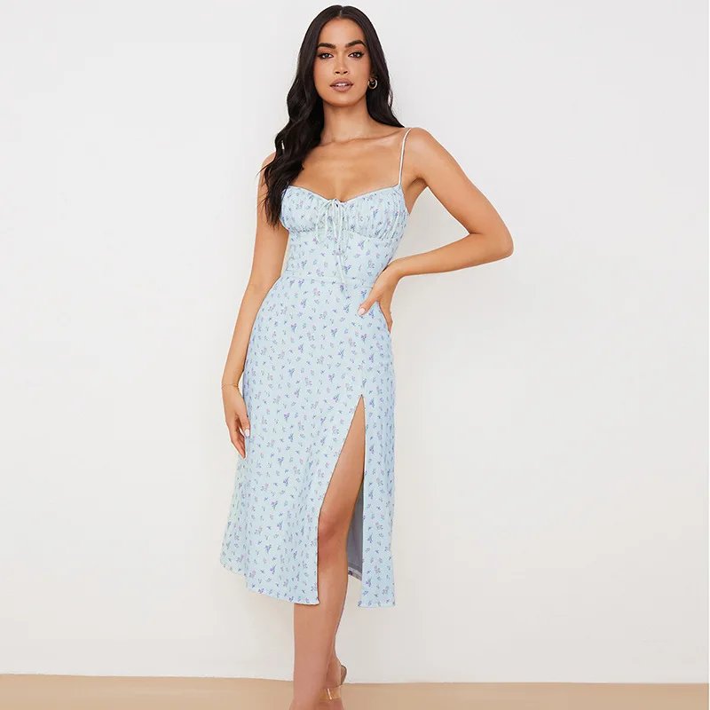 Robe longue élégante à fleurs pour femmes, tenue de plage, moulante, Streetwear, vêtements d'été, vente en gros d'articles pour les affaires, 2024