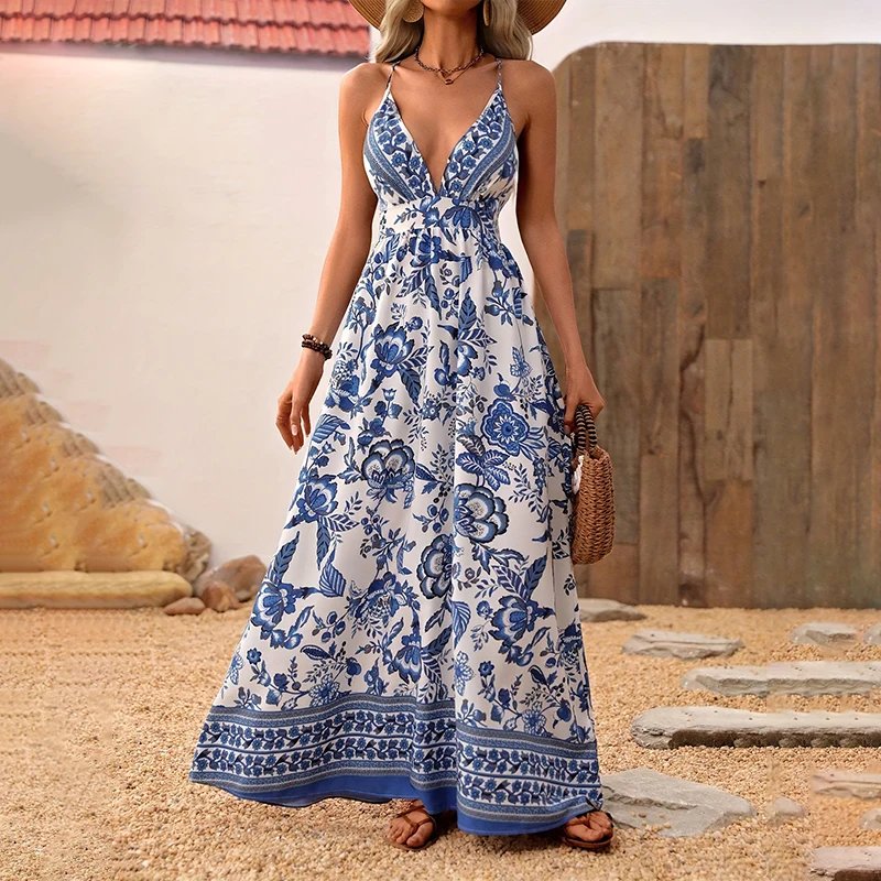 Robe à bretelles hawaïennes pour femmes, col en v avancé, respirante, mode été, manches courtes, Sexy, style coréen, élégance hipster