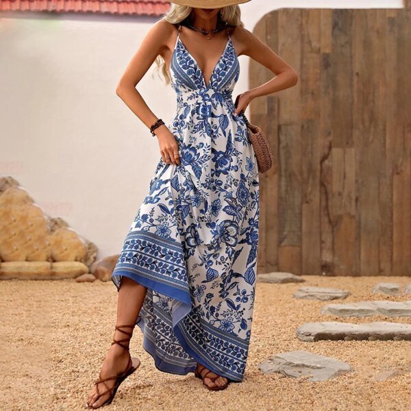 Robe à bretelles hawaïennes pour femmes, col en v avancé, respirante, mode été, manches courtes, Sexy, style coréen, élégance hipster – Image 5