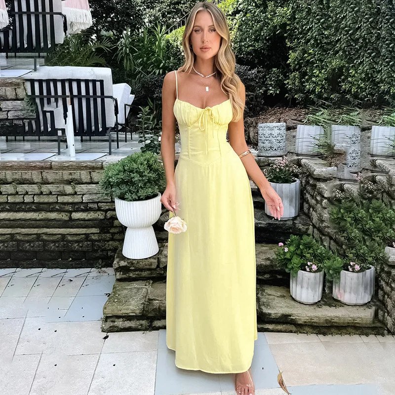 Townlike – robe trapèze élégante, Maxi, taille longue, portefeuille, bretelles Spaghetti, dos nu, Sexy, robes de soirée, printemps été, 2024