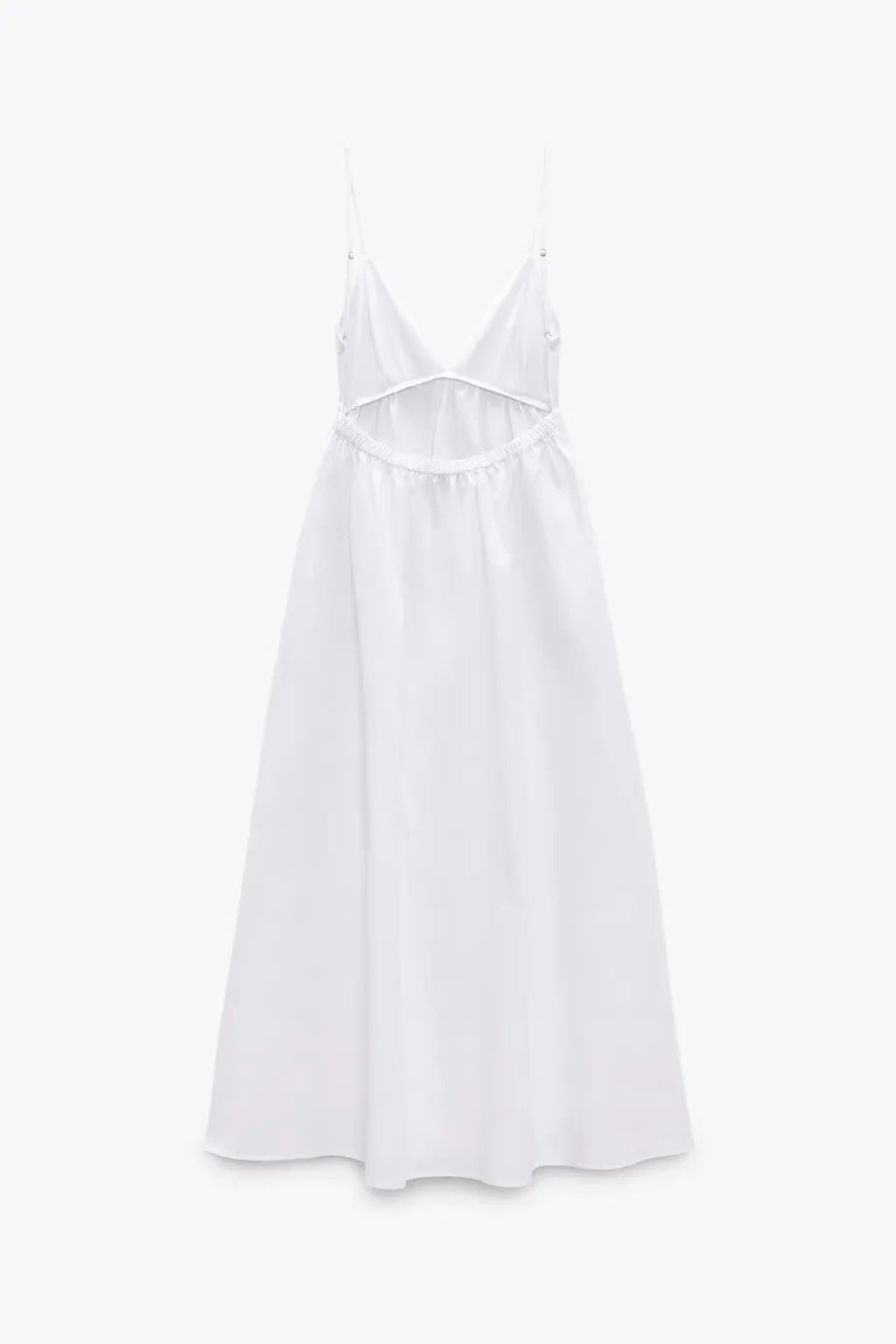 ZBZA Women's Backless Midi Dress Waistband Sleeveless V Neck solid color pullover High waistted loose fitting beach Camisole A-line skirt Summer New Female Chic dress