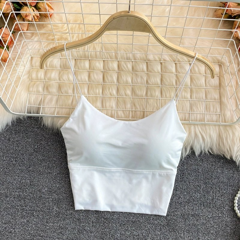 Femmes Récolte Hauts Sexy Couleur Unie Camisole Glace Soie Tube Top Sans Couture Sport Débardeur Sous-Vêtements Sans Fil Soutien-Gorge Rembourré Bralette Gilet