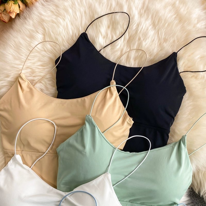 Femmes Récolte Hauts Sexy Couleur Unie Camisole Glace Soie Tube Top Sans Couture Sport Débardeur Sous-Vêtements Sans Fil Soutien-Gorge Rembourré Bralette Gilet