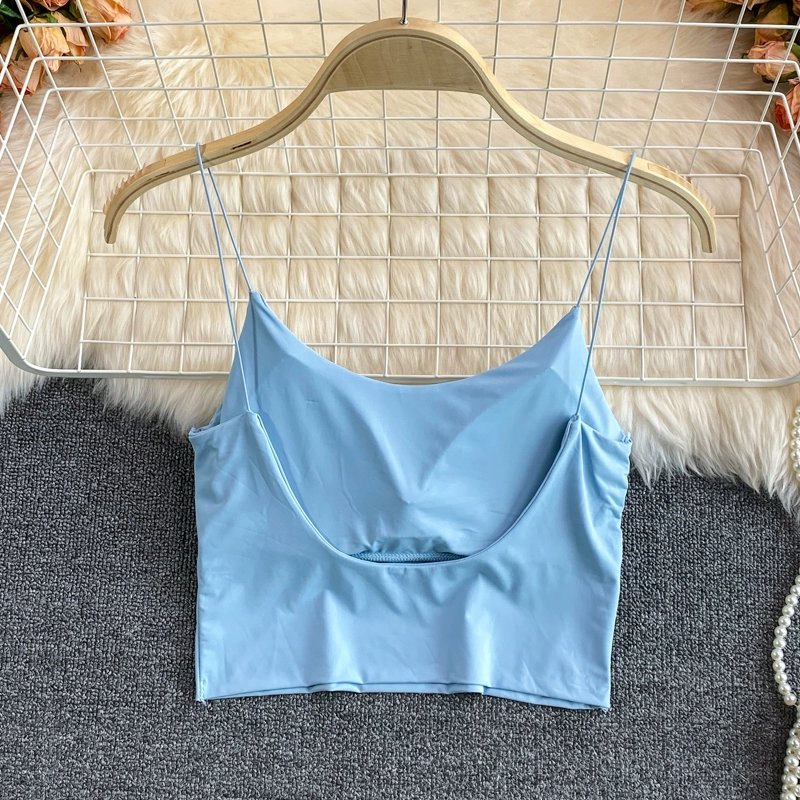 Femmes Récolte Hauts Sexy Couleur Unie Camisole Glace Soie Tube Top Sans Couture Sport Débardeur Sous-Vêtements Sans Fil Soutien-Gorge Rembourré Bralette Gilet