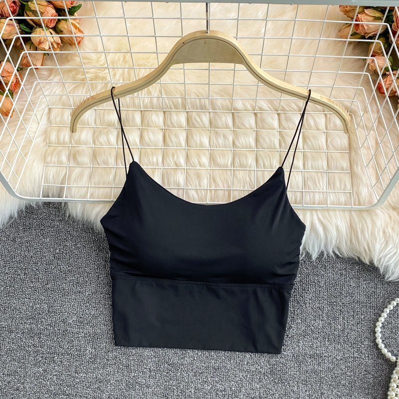 Femmes Récolte Hauts Sexy Couleur Unie Camisole Glace Soie Tube Top Sans Couture Sport Débardeur Sous-Vêtements Sans Fil Soutien-Gorge Rembourré Bralette Gilet