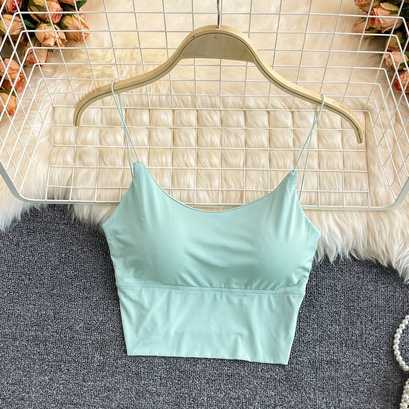 Femmes Récolte Hauts Sexy Couleur Unie Camisole Glace Soie Tube Top Sans Couture Sport Débardeur Sous-Vêtements Sans Fil Soutien-Gorge Rembourré Bralette Gilet