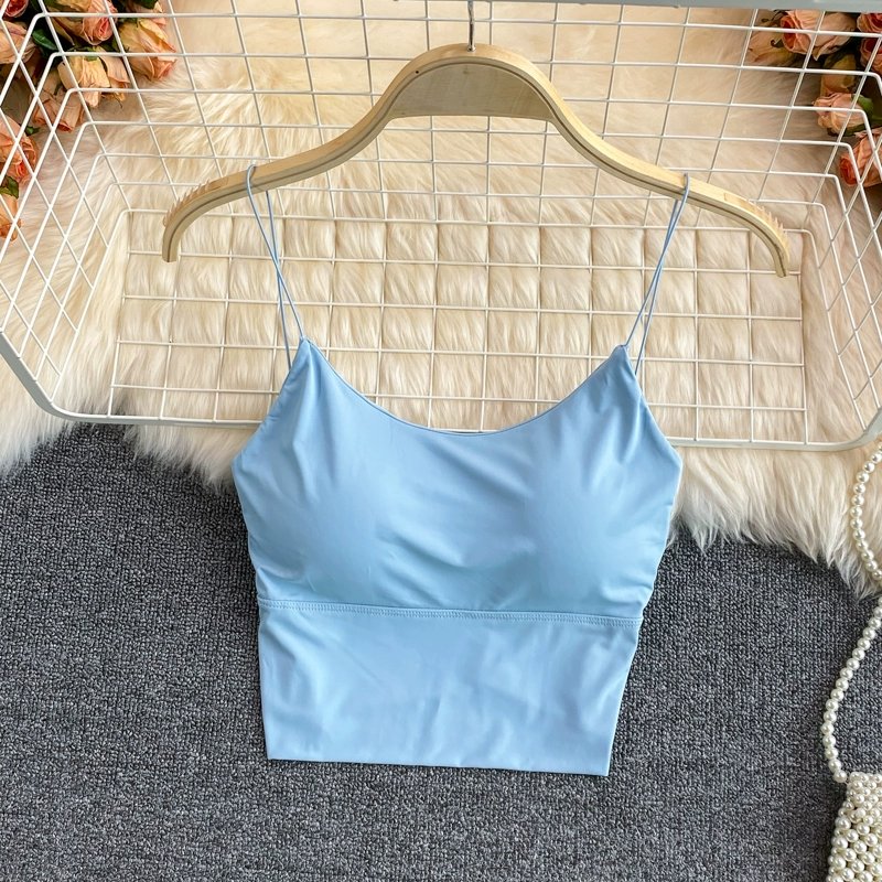 Femmes Récolte Hauts Sexy Couleur Unie Camisole Glace Soie Tube Top Sans Couture Sport Débardeur Sous-Vêtements Sans Fil Soutien-Gorge Rembourré Bralette Gilet