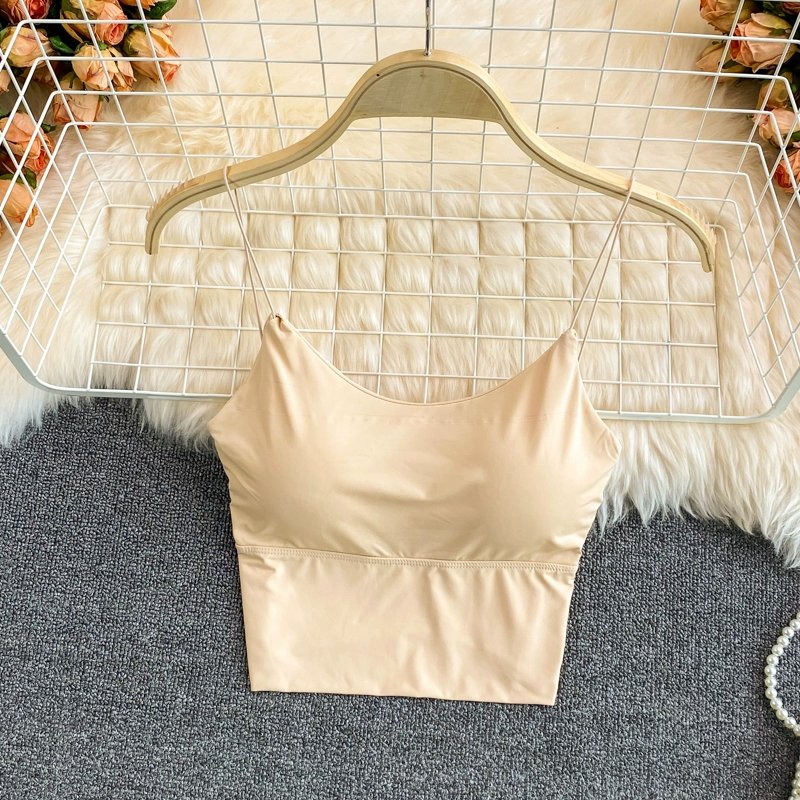 Femmes Récolte Hauts Sexy Couleur Unie Camisole Glace Soie Tube Top Sans Couture Sport Débardeur Sous-Vêtements Sans Fil Soutien-Gorge Rembourré Bralette Gilet