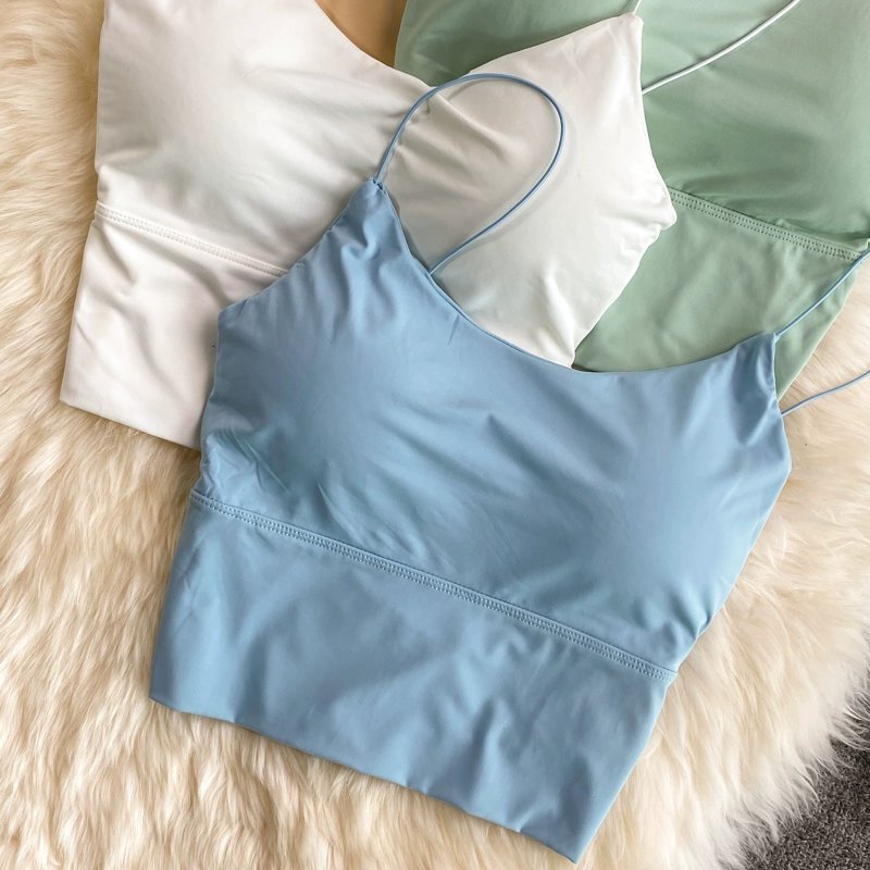 Femmes Récolte Hauts Sexy Couleur Unie Camisole Glace Soie Tube Top Sans Couture Sport Débardeur Sous-Vêtements Sans Fil Soutien-Gorge Rembourré Bralette Gilet