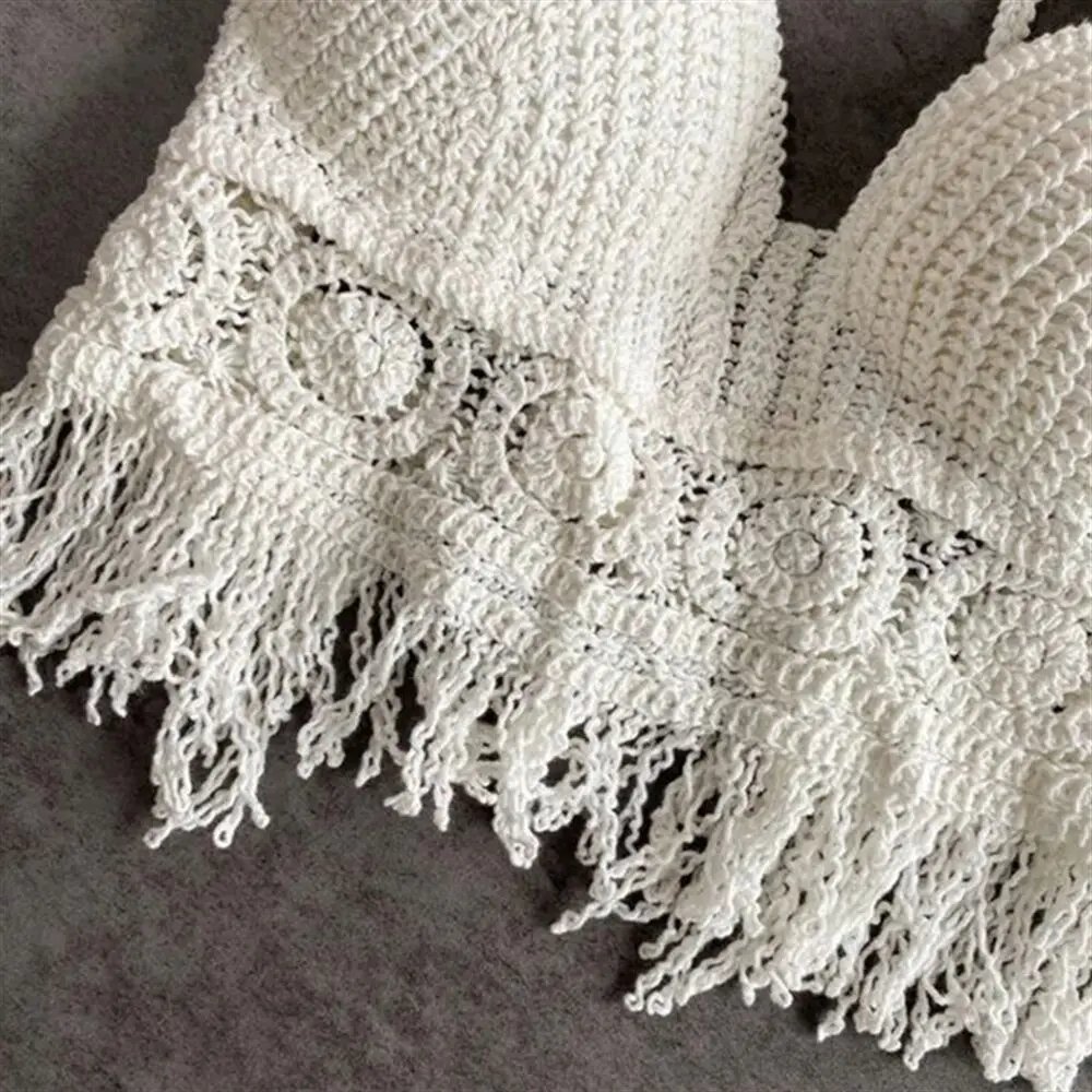 Femmes été plage Boho culture hauts Sexy Y2K tricoté dos nu évider débardeurs Crochet glands ourlet licou soutiens-gorge haut bustier