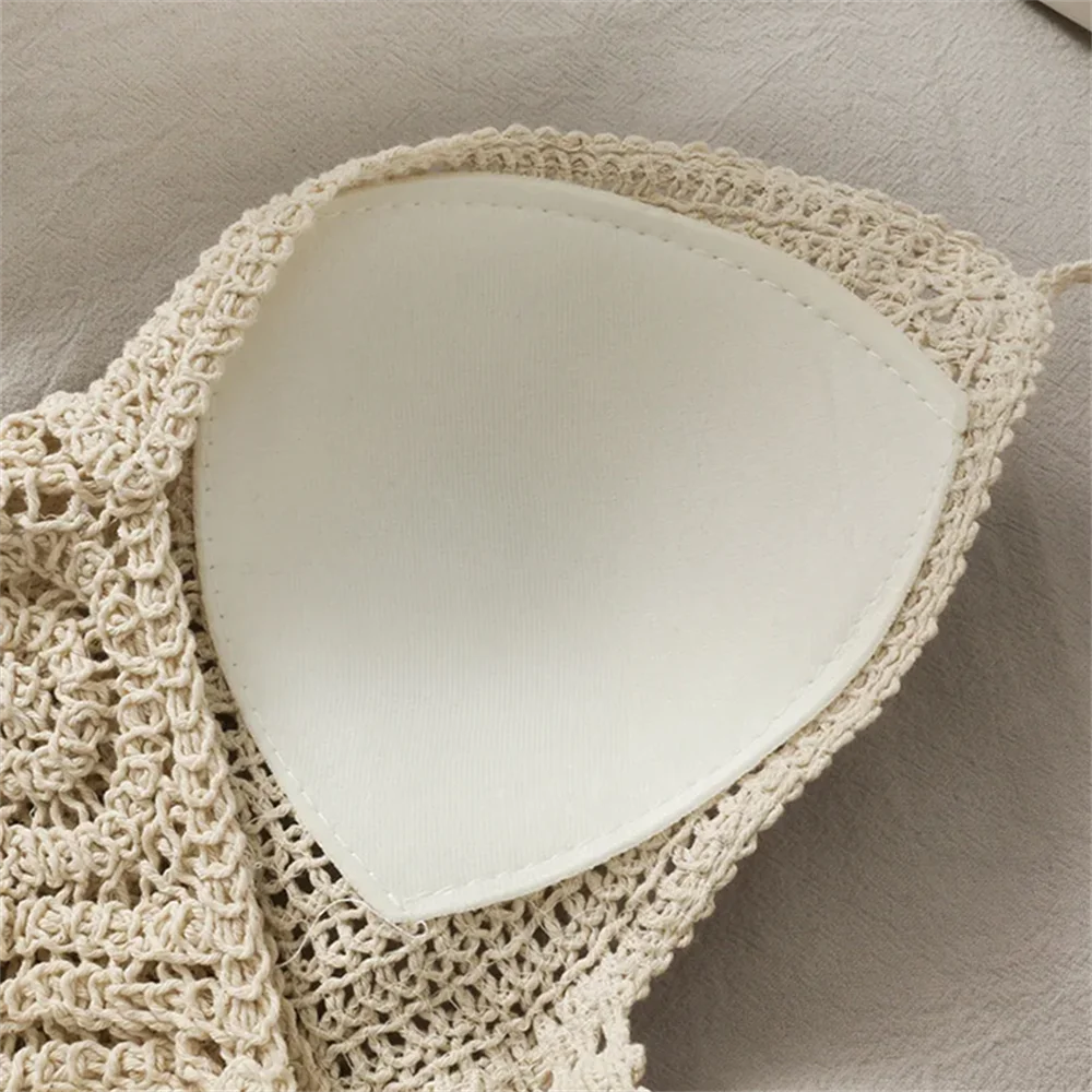 Femmes été plage Boho culture hauts Sexy Y2K tricoté dos nu évider débardeurs Crochet glands ourlet licou soutiens-gorge haut bustier