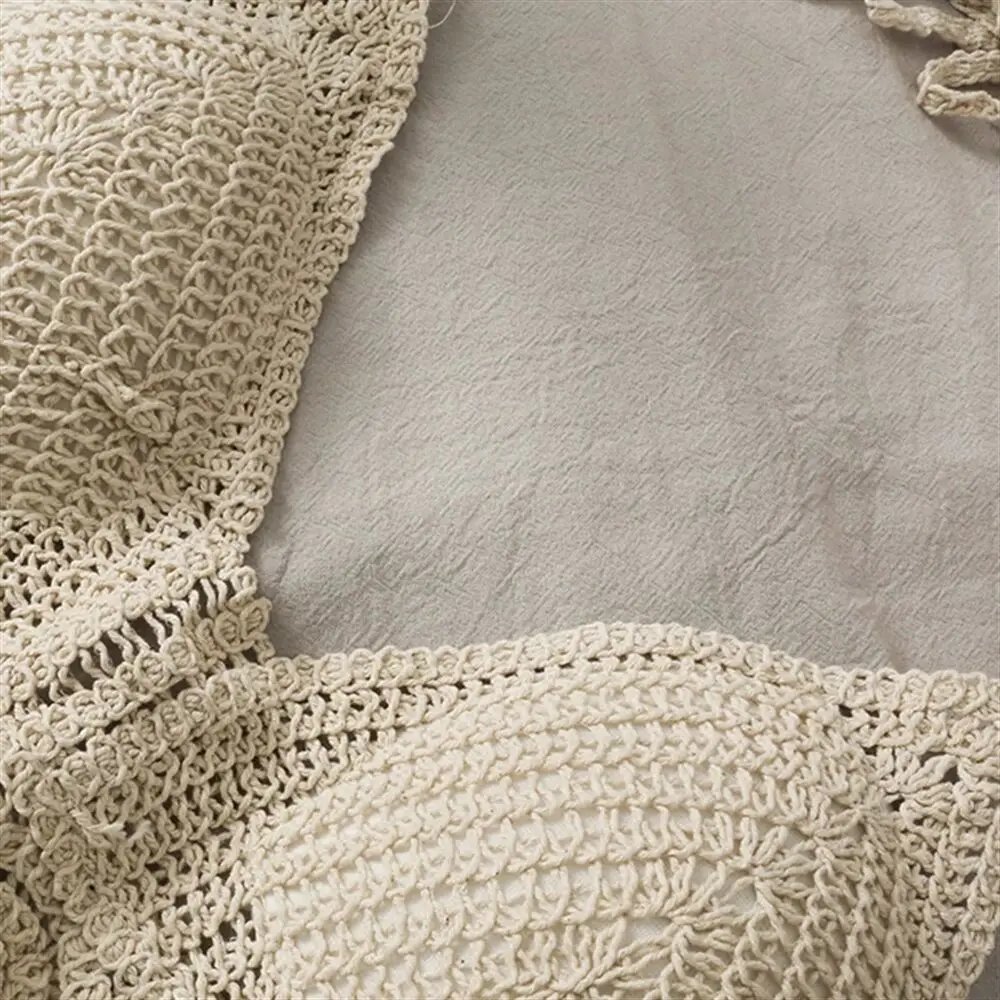 Femmes été plage Boho culture hauts Sexy Y2K tricoté dos nu évider débardeurs Crochet glands ourlet licou soutiens-gorge haut bustier