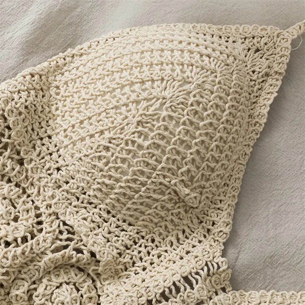 Femmes été plage Boho culture hauts Sexy Y2K tricoté dos nu évider débardeurs Crochet glands ourlet licou soutiens-gorge haut bustier
