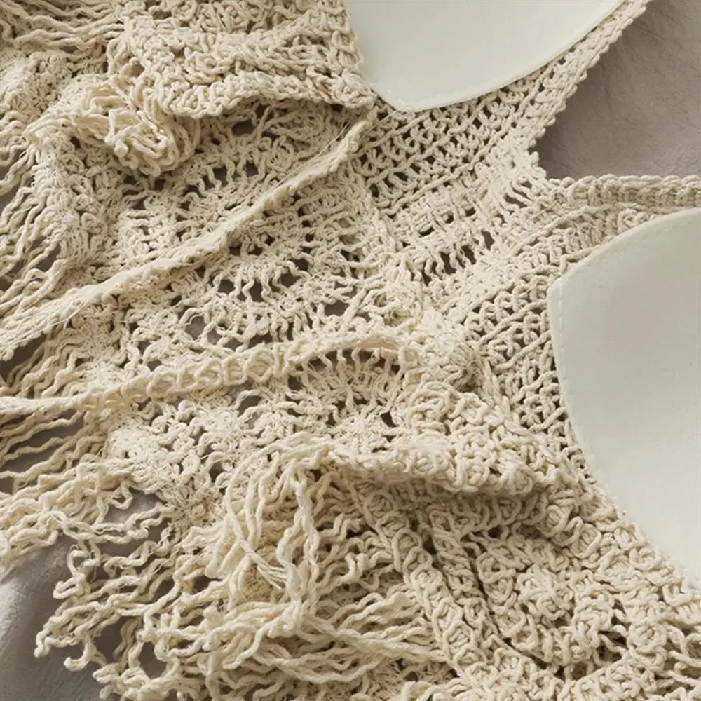 Femmes été plage Boho culture hauts Sexy Y2K tricoté dos nu évider débardeurs Crochet glands ourlet licou soutiens-gorge haut bustier