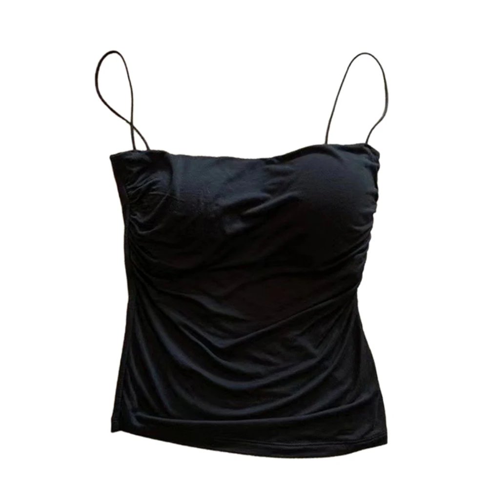 Camisoles d'été débardeurs femmes avec soutien-gorge intégré Spaghetti sangle réservoirs gilet sans manches t-shirts haut court couleur unie haut décontracté Camisoles d'été débardeurs femmes avec soutien-gorge intégré Spaghetti sangle réservoirs gilet sans manches t-shirts haut court couleur unie haut décontracté