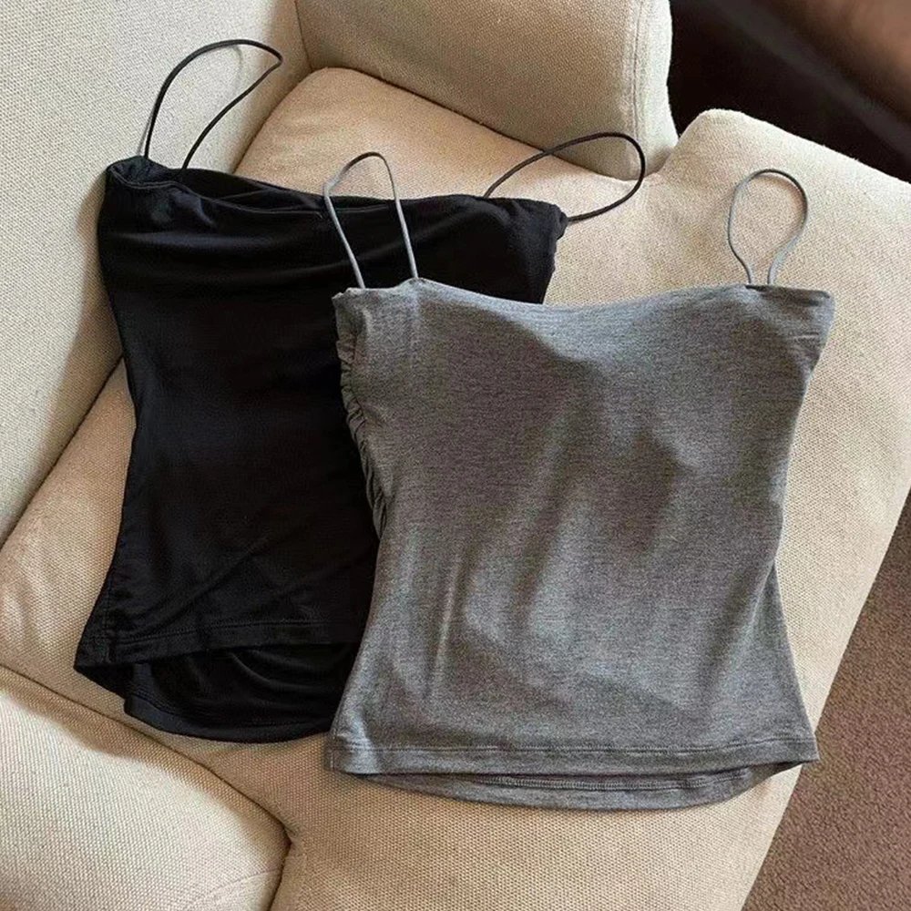 Camisoles d'été débardeurs femmes avec soutien-gorge intégré Spaghetti sangle réservoirs gilet sans manches t-shirts haut court couleur unie haut décontracté Camisoles d'été débardeurs femmes avec soutien-gorge intégré Spaghetti sangle réservoirs gilet sans manches t-shirts haut court couleur unie haut décontracté