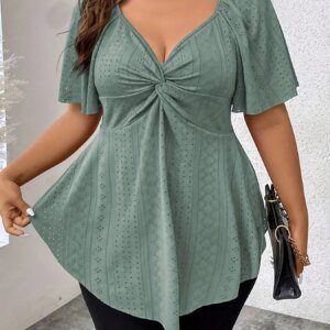 Grande taille élégant été t-shirt pour les femmes décontracté bureau dame solide courbe vêtements ample col en V hauts