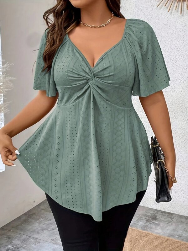 Grande taille élégant été t-shirt pour les femmes décontracté bureau dame solide courbe vêtements ample col en V hauts