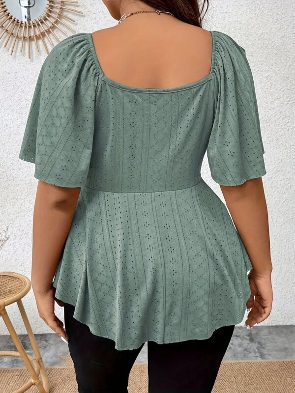Grande taille élégant été t-shirt pour les femmes décontracté bureau dame solide courbe vêtements ample col en V hauts – Image 2