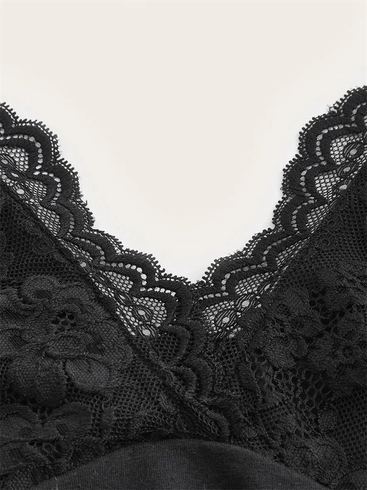 Goth Grunge Punk noir dentelle Patchwork haut à licou femmes été solide froncé dos nu sans manches débardeur Streetwear Y2K vêtements