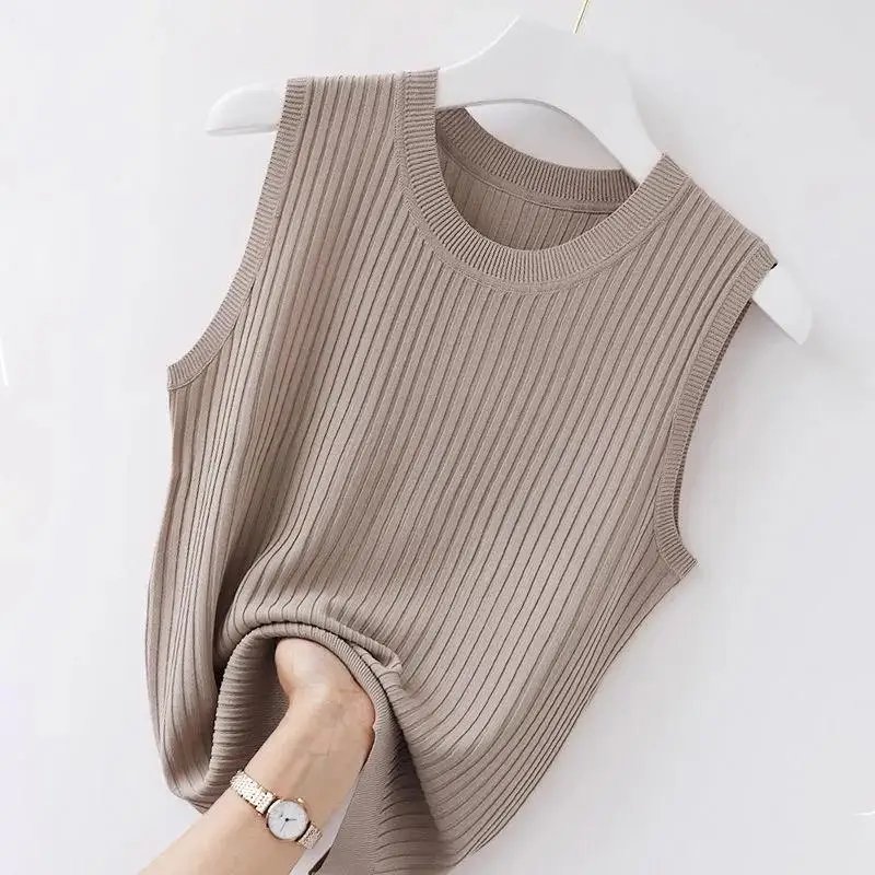 WTEMPO femmes confortable couleur unie Camisole Laides été fond blanc court tricoté haut sans manches