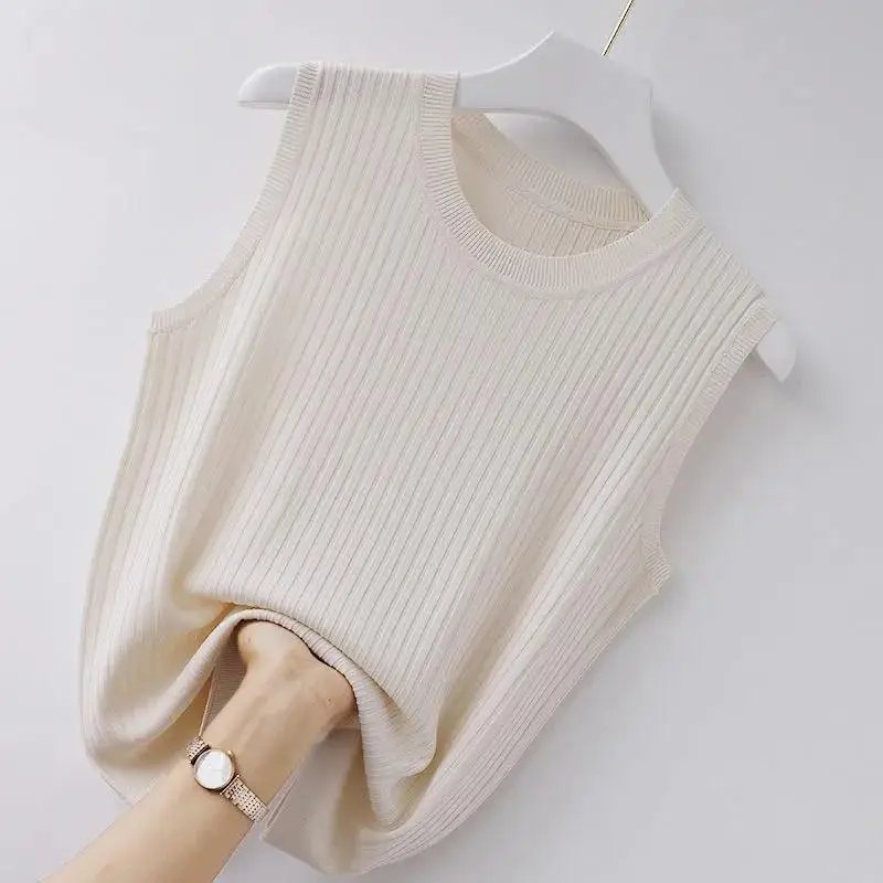 WTEMPO femmes confortable couleur unie Camisole Laides été fond blanc court tricoté haut sans manches