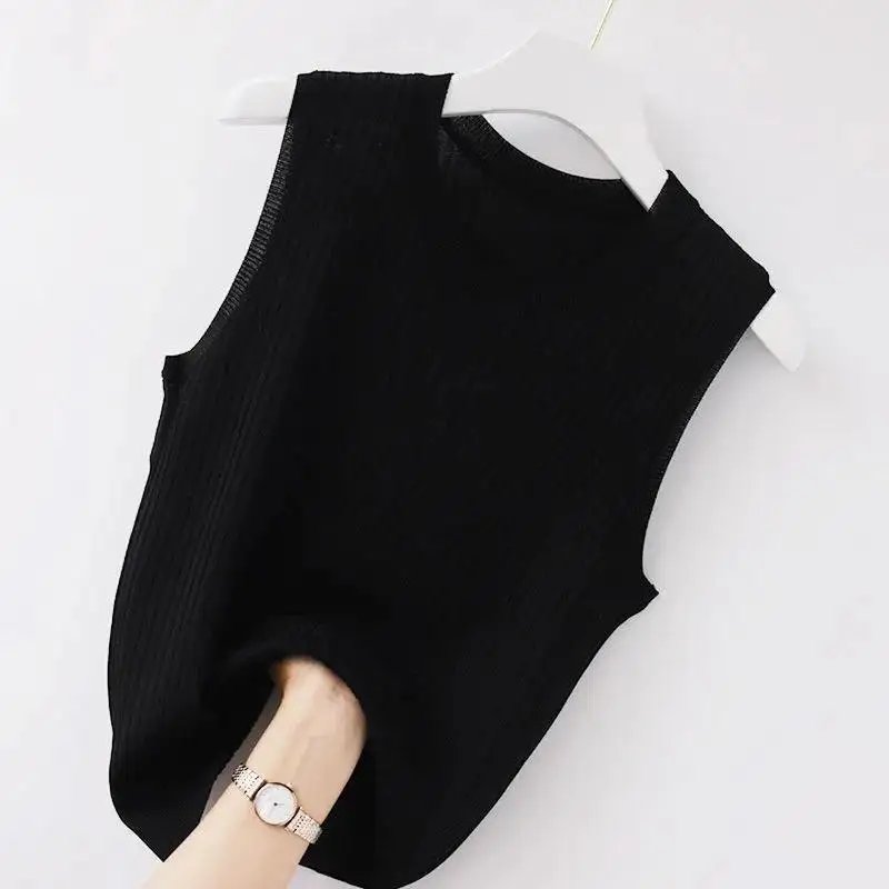 WTEMPO femmes confortable couleur unie Camisole Laides été fond blanc court tricoté haut sans manches