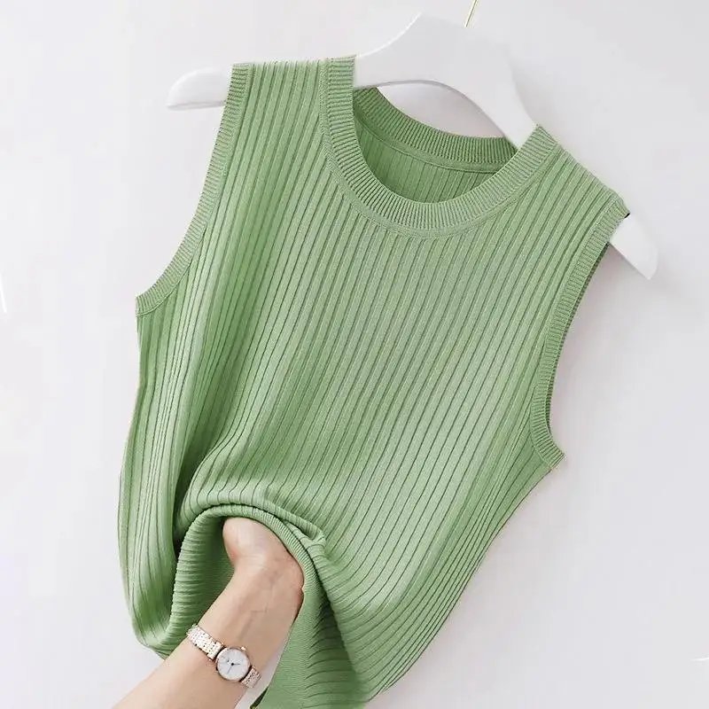 WTEMPO femmes confortable couleur unie Camisole Laides été fond blanc court tricoté haut sans manches