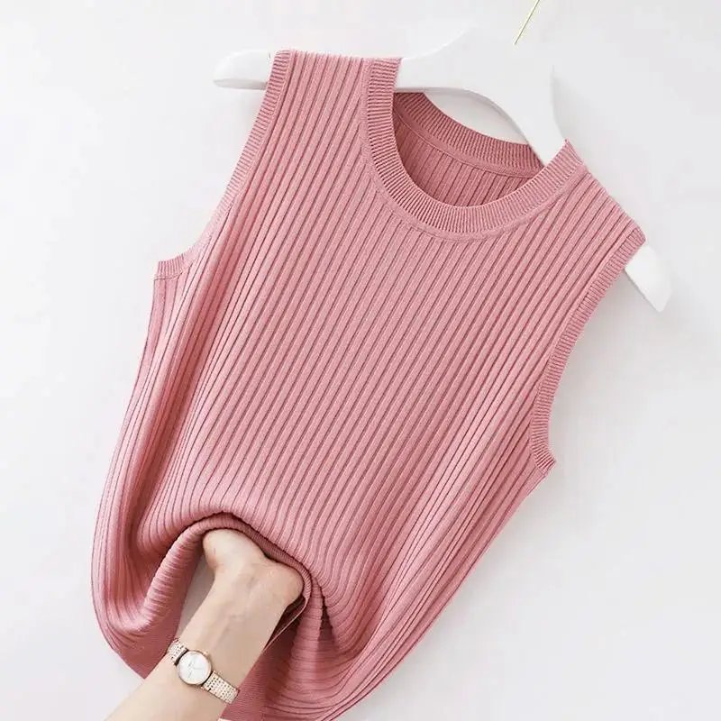 WTEMPO femmes confortable couleur unie Camisole Laides été fond blanc court tricoté haut sans manches