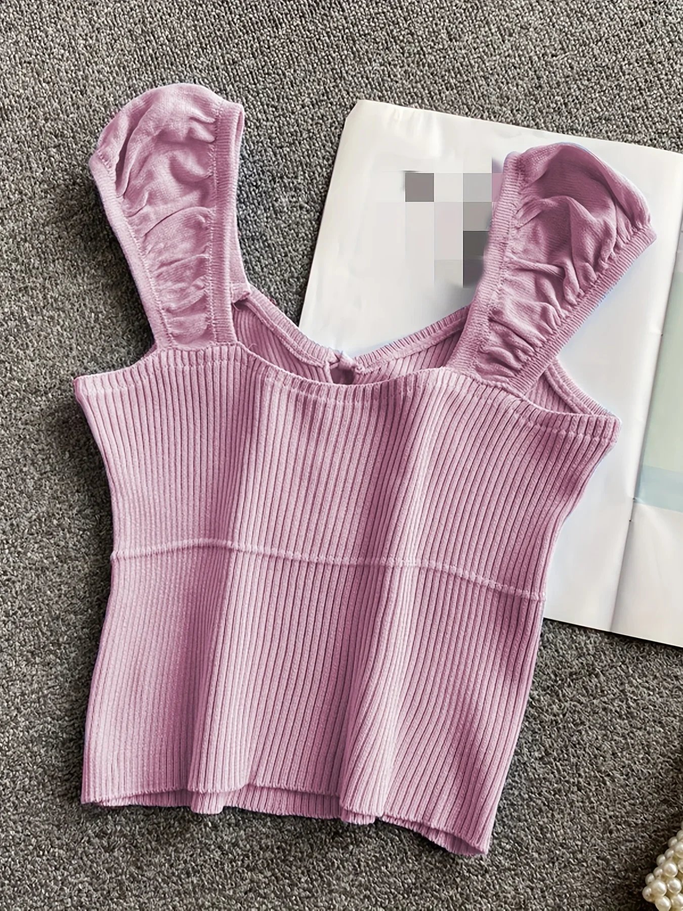 Débardeur côtelé noué de couleur unie, débardeur décontracté à col rond pour printemps et été, vêtements pour femmes, haut court en tricot, 2024