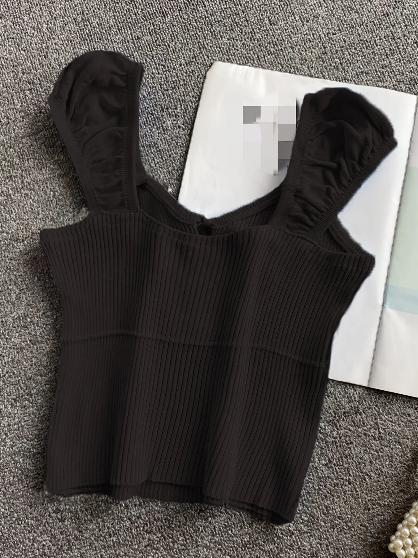 Débardeur côtelé noué de couleur unie, débardeur décontracté à col rond pour printemps et été, vêtements pour femmes, haut court en tricot, 2024