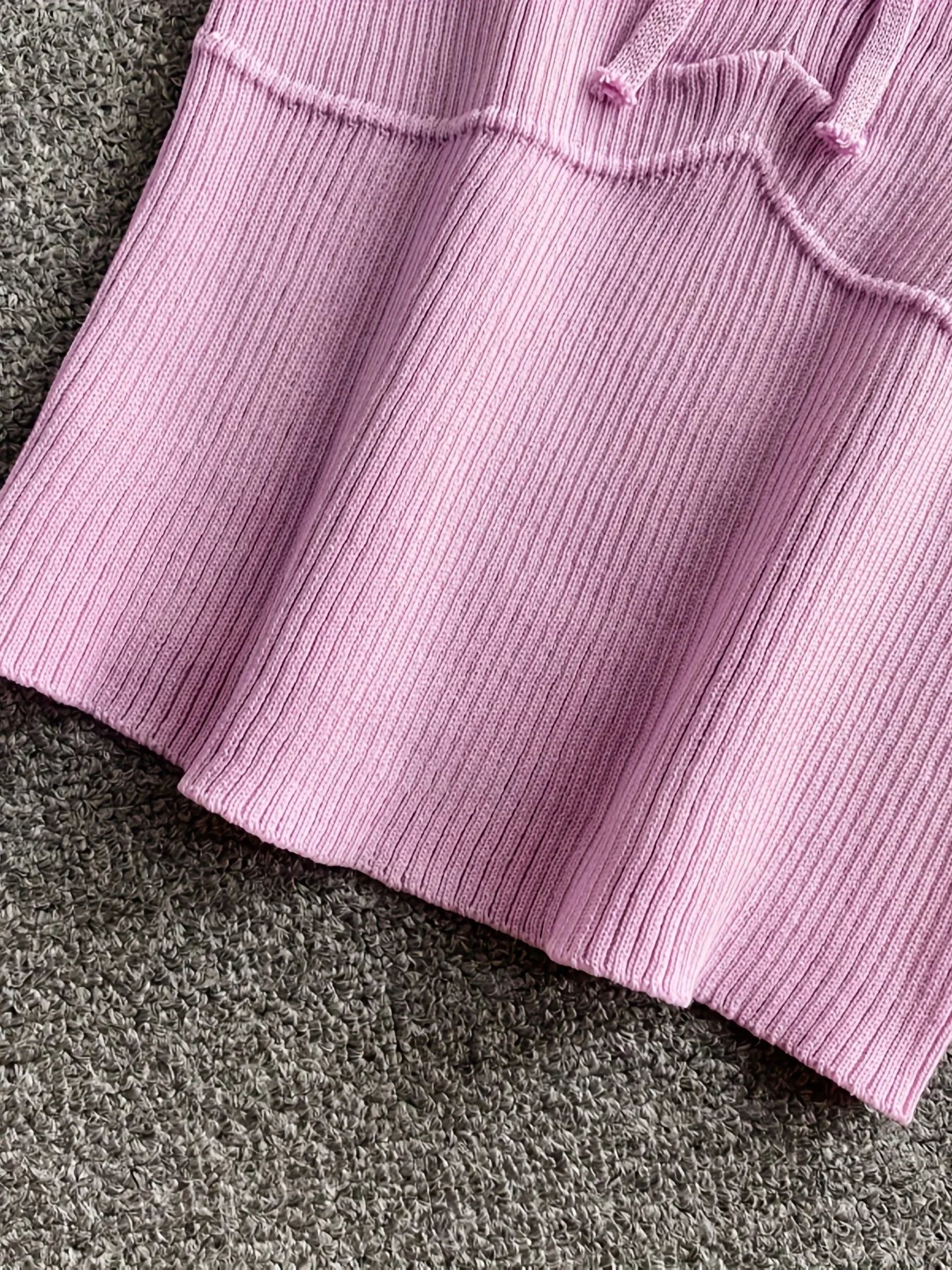 Débardeur côtelé noué de couleur unie, débardeur décontracté à col rond pour printemps et été, vêtements pour femmes, haut court en tricot, 2024