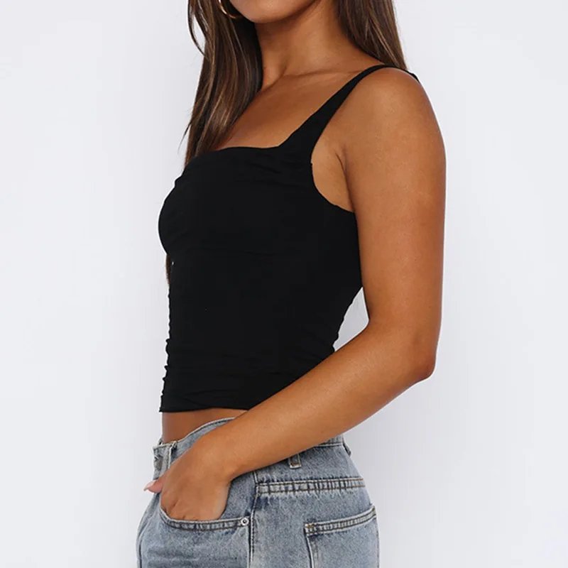 Nouvelles femmes débardeurs été solide Sexy dos nu Streetwear décontracté mince sans manches Camisole mode plis débardeurs dame vêtements