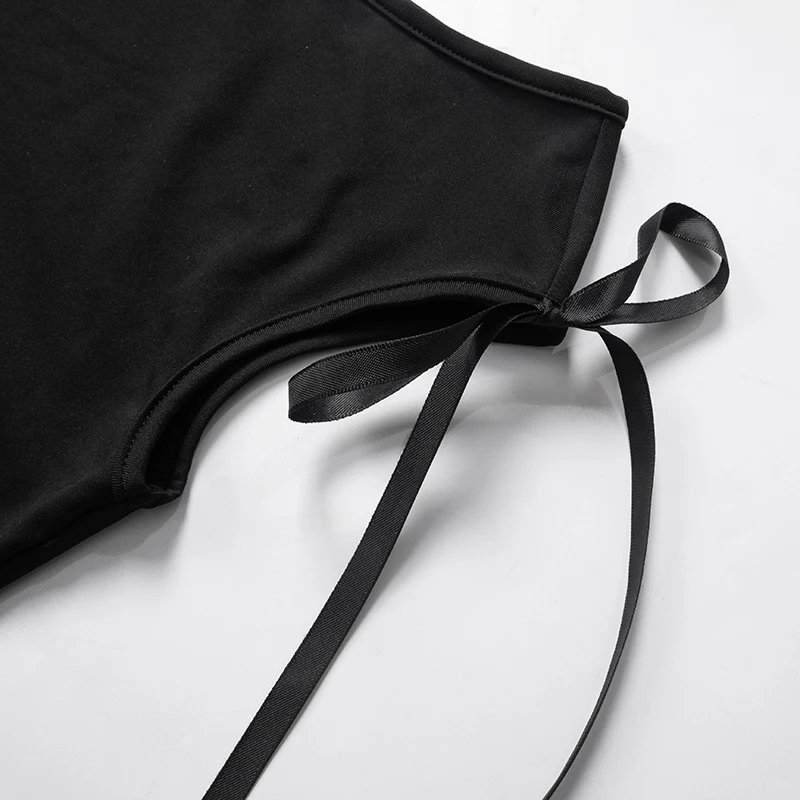 CUTENOVA 2024 été couleur unie Sexy épaules nues hauts à lacets sans manches T-Shirt décontracté mince haut court noir à manches courtes femmes
