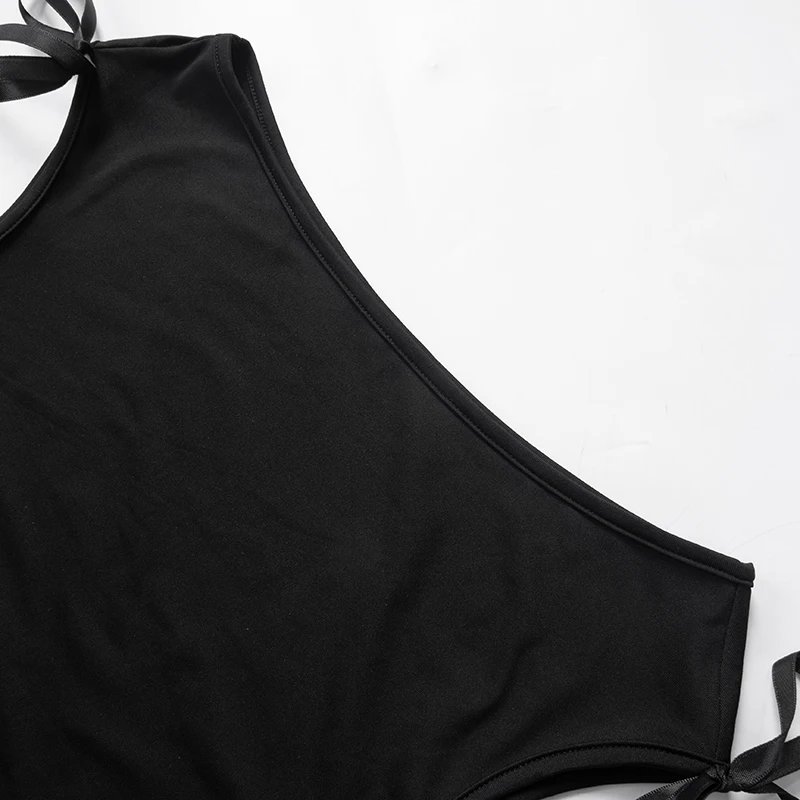 CUTENOVA 2024 été couleur unie Sexy épaules nues hauts à lacets sans manches T-Shirt décontracté mince haut court noir à manches courtes femmes