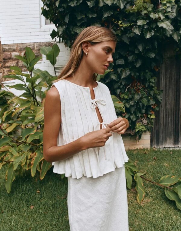 Haut à lacets avec nœud en coton et lin – Image 3