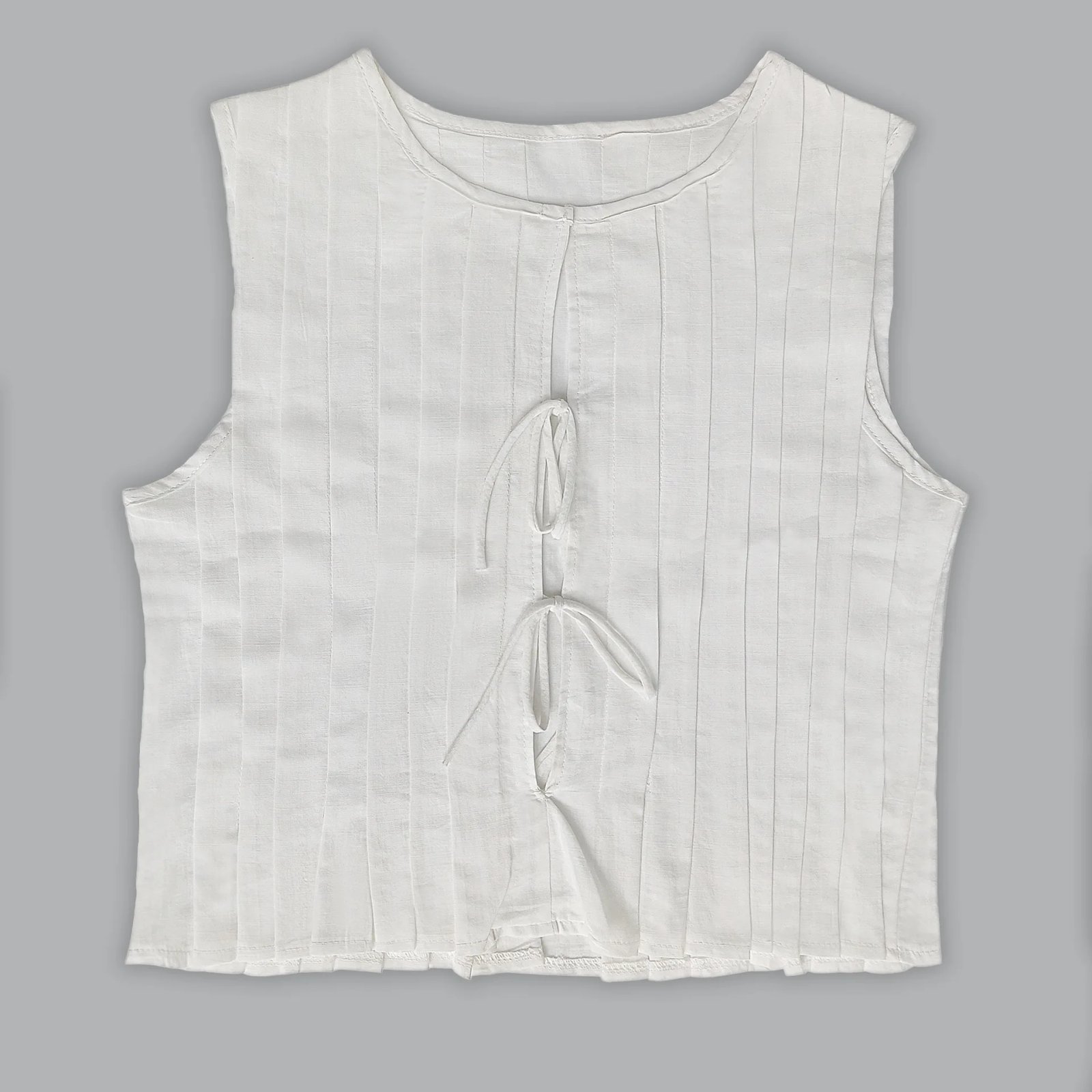 Chemises à lacets avec nœud pour femmes, chemisiers plissés sans manches en coton et lin, ajourés, décontractés, blancs, nouvelle collection été 2024