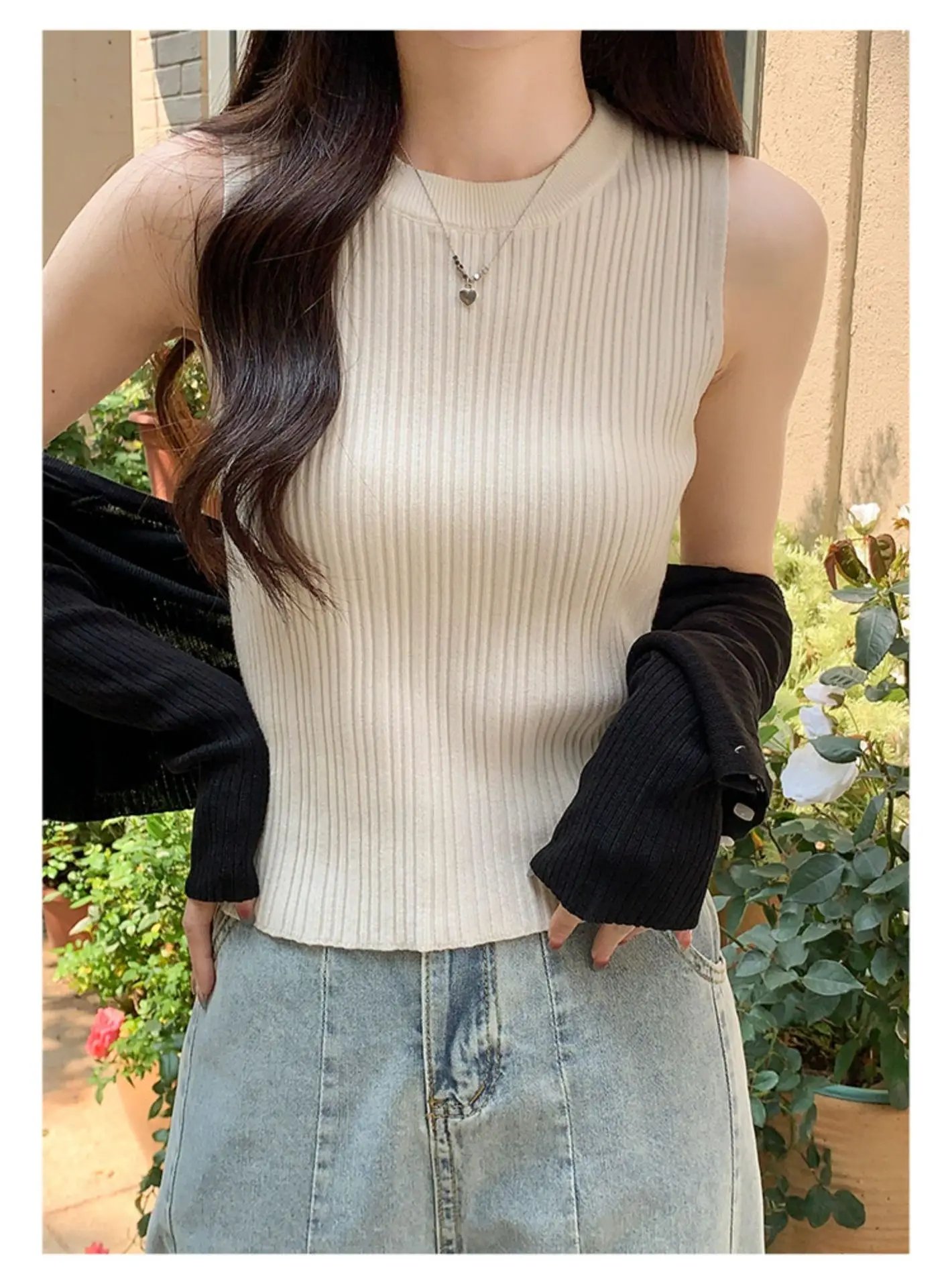 AOSSVIAO 2025 corée tricoté gilets femmes haut col rond solide réservoir Blusas Y2K été nouvelle mode femme sans manches décontracté mince hauts