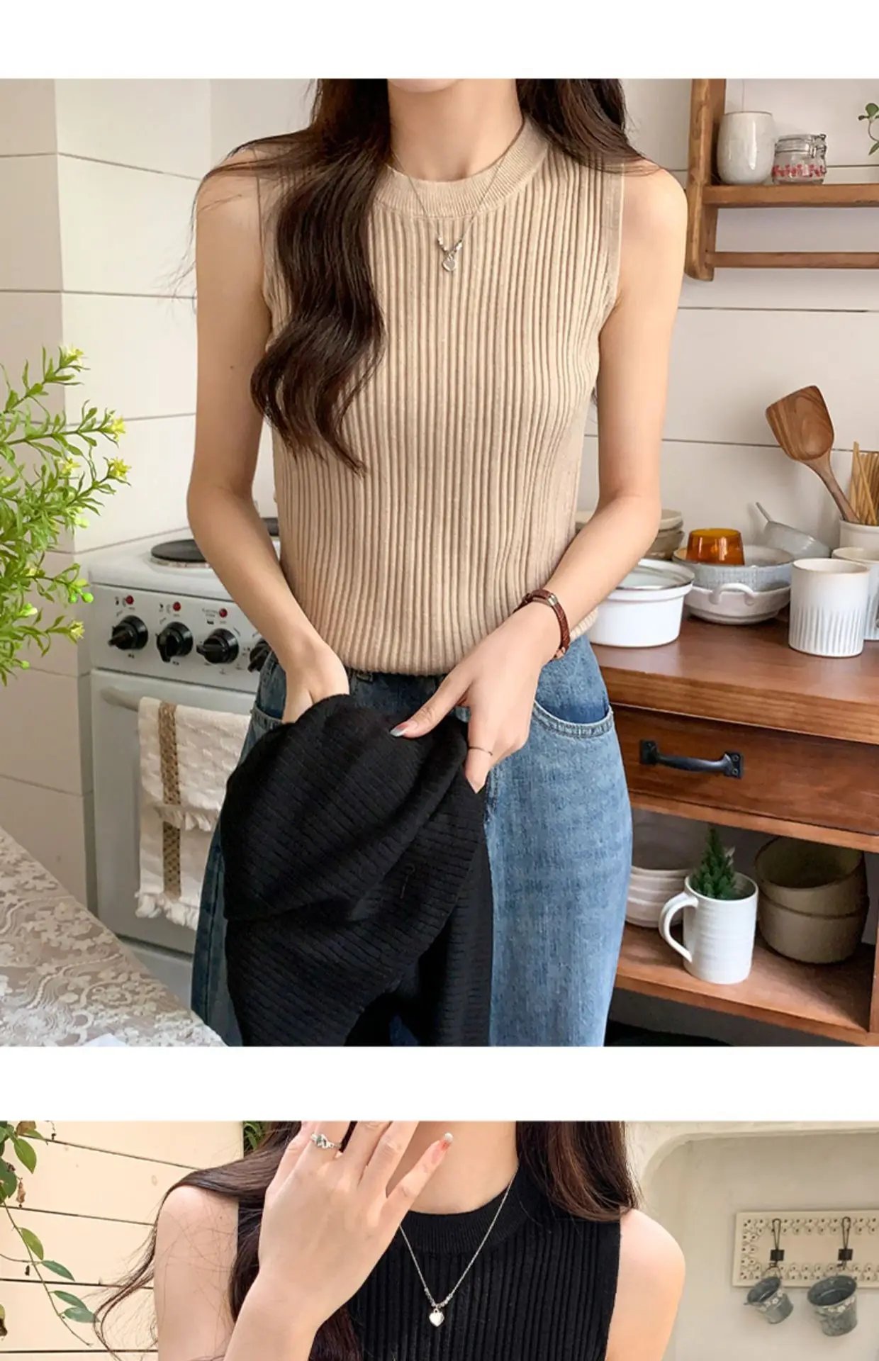 AOSSVIAO 2025 corée tricoté gilets femmes haut col rond solide réservoir Blusas Y2K été nouvelle mode femme sans manches décontracté mince hauts