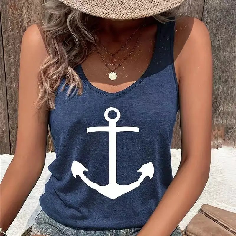 Nouveau gilet décontracté pour femmes pour l'été, une variété de styles imprimés, gilet bleu sans manches de style station, pour femmes