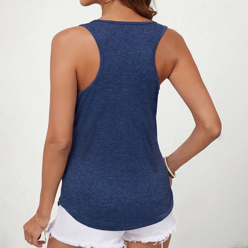 Nouveau gilet décontracté pour femmes pour l'été, une variété de styles imprimés, gilet bleu sans manches de style station, pour femmes