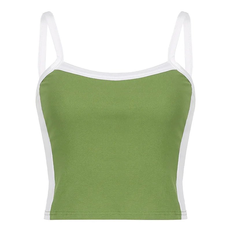 Haut court tricoté sans manches, vert, Sexy, basique, Patchwork, décontracté, dos nu, Vintage, Y2k, débardeur pour femmes, été