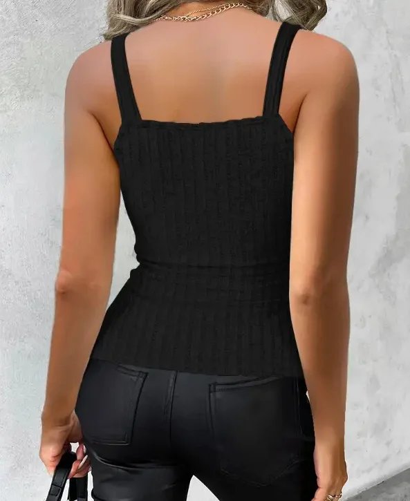 Débardeur à col surplis lié à la chaîne, Sexy, décor de boutons, haut sans manches pour printemps et été, vêtements pour femmes