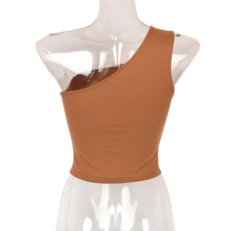 Débardeur de sport pour femmes, haut court Sexy, gilet décontracté, asymétrique épaule dénudée, tenues d'été, hauts de Fitness élastiques