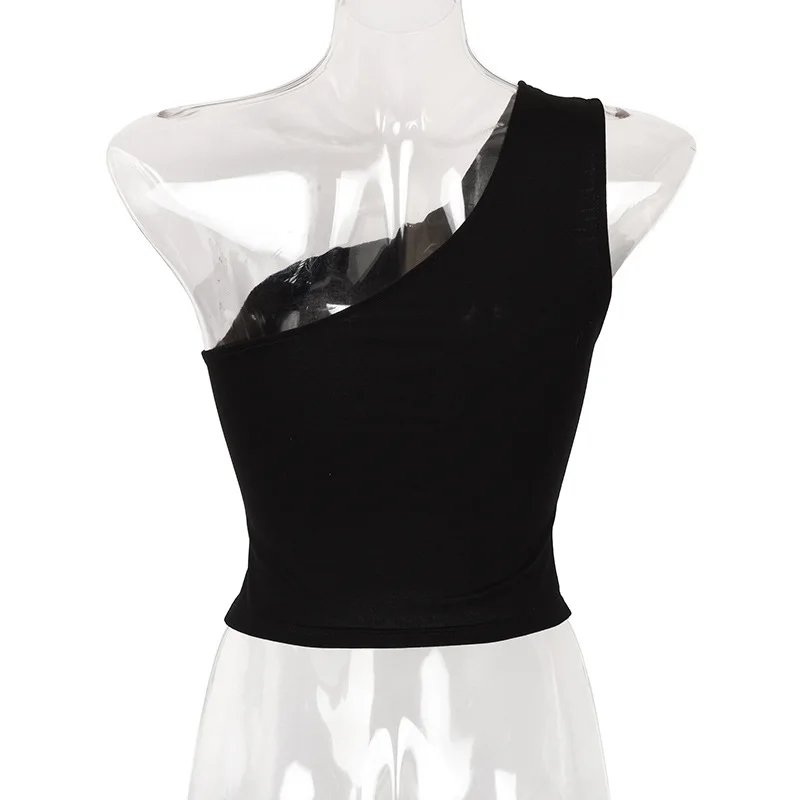 Débardeur de sport pour femmes, haut court Sexy, gilet décontracté, asymétrique épaule dénudée, tenues d'été, hauts de Fitness élastiques
