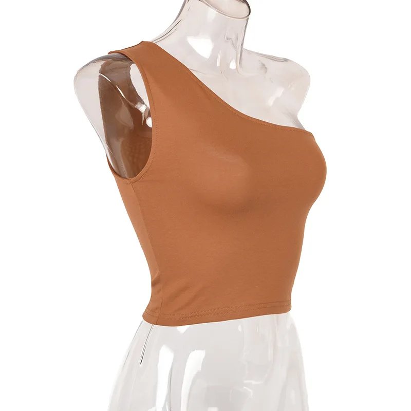 Débardeur de sport pour femmes, haut court Sexy, gilet décontracté, asymétrique épaule dénudée, tenues d'été, hauts de Fitness élastiques