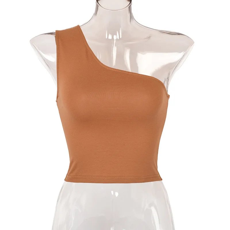 Débardeur de sport pour femmes, haut court Sexy, gilet décontracté, asymétrique épaule dénudée, tenues d'été, hauts de Fitness élastiques